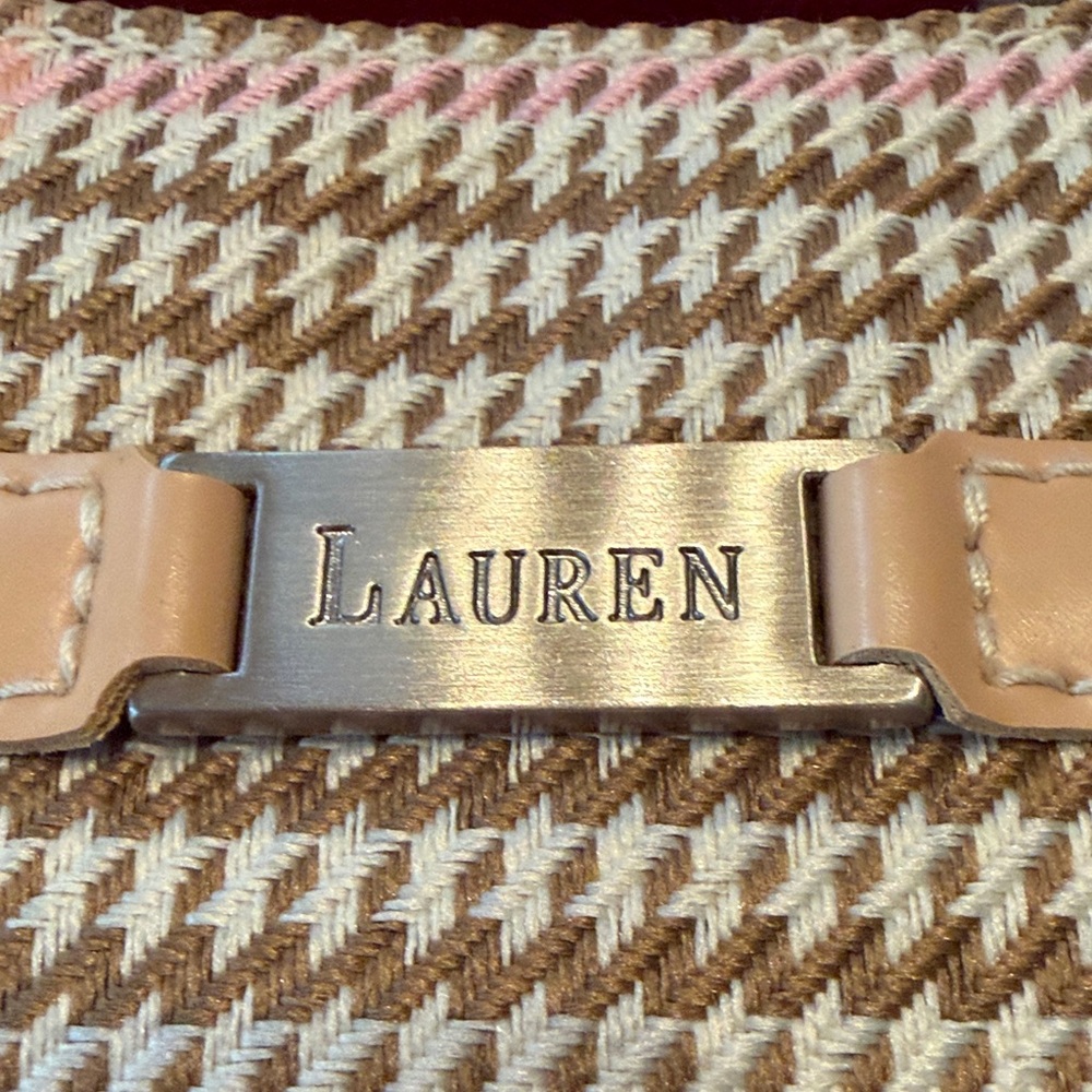Lauren Ralph Lauren Houndstooth Shoulder Bag in Tan and Pink - Picture 7 of 12